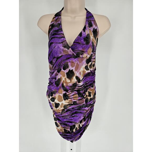 Vintage Y2K Daniela Womens Sz M Halter Mini Dress Party Clubbing Dancing Glitter - Picture 1 of 4